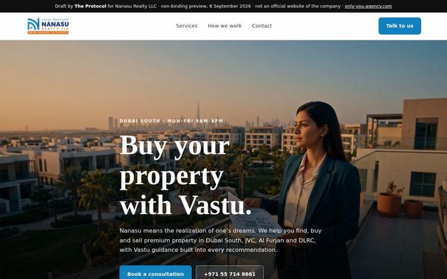 Real estate brokerage homepage, Dubai