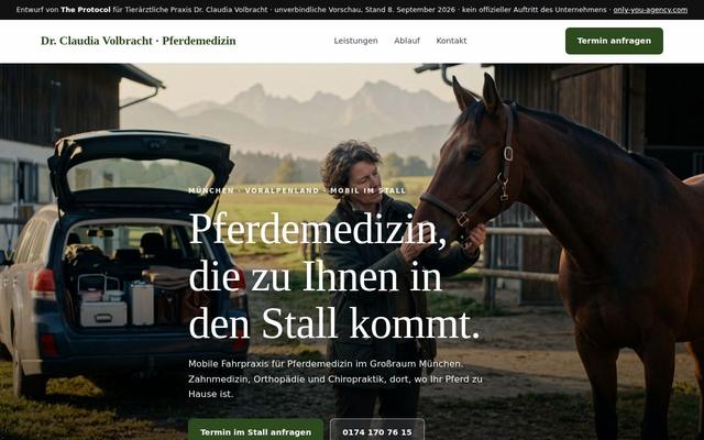 Mobile equine veterinarian homepage, München